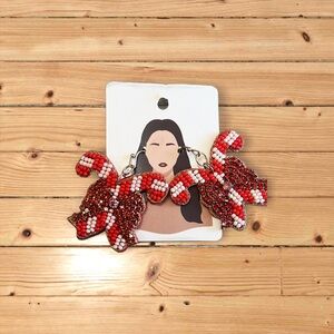 Red and White Beaded Candy Cane Earrings